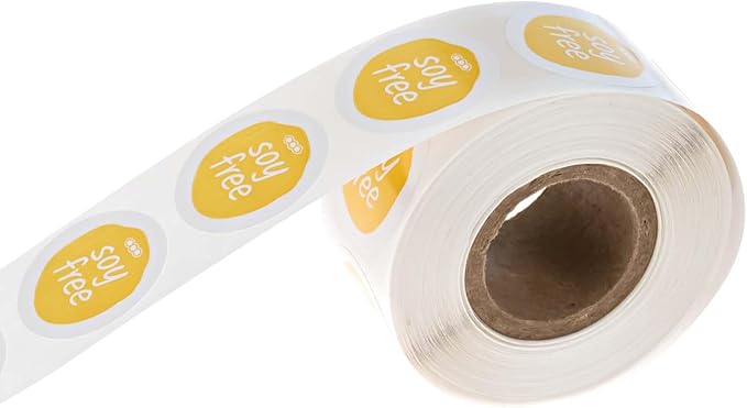Yellow Soy Free Stickers / 500 Small 1" White Gloss Circle Labels/Chic Matte Gold No Soy Food Safety Seals with Modern Aesthetic/Made in The USA