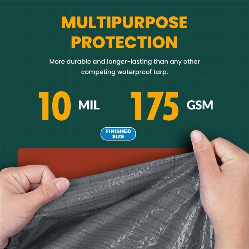 Large Waterproof Tarp - Heavy Duty 10 Mil Thick Poly Tarpaulin Ideal for Canopy Tents, Boats, RV or Pool Covers - Multipurpose Protective Tarps with Grommets for Indoor and Outdoor Use | 50' x 100'