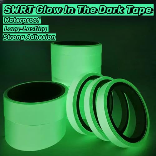 SWRT Glow in The Dark Tape 33FT x 1Inch, Long-Lasting Bright Fluorescent Glow Tape for Christmas Decor, Strong Adhesive Waterproof Glow in The Dark Stickers for Night Decorations, Stairs,Exit Sign