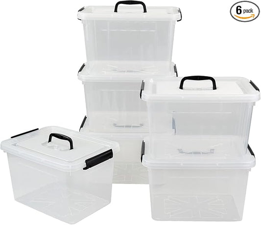 6-Pack 12 Quart Latching Box, Clear Storage Bins with Lids, Stackable Storage Containers for Home Pantry Office Organization