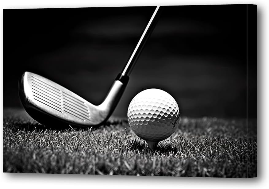 LURENCZH Golf Canvas Wall Art Black and White Golf Picture Prints Ball Sport Paintings for Golf Course Fitness Room Office Decor Framed(Golf-2,16.00" x 24.00")