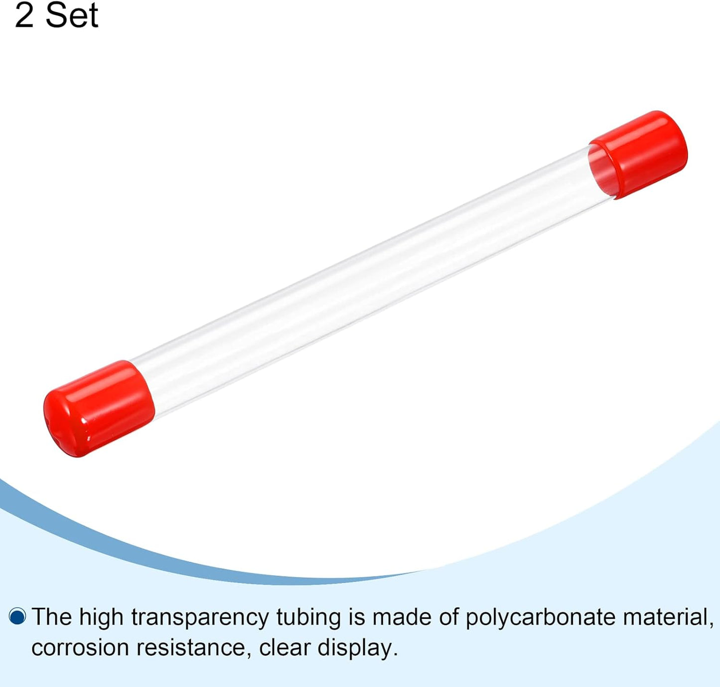 PATIKIL Clear Rigid Tube Round Plastic Tubing with Red Rubber Caps Polycarbonate Water Pipe, 305mm/ 12 Inch Length, 15mmx16mm/0.6"x0.63", 2 Set