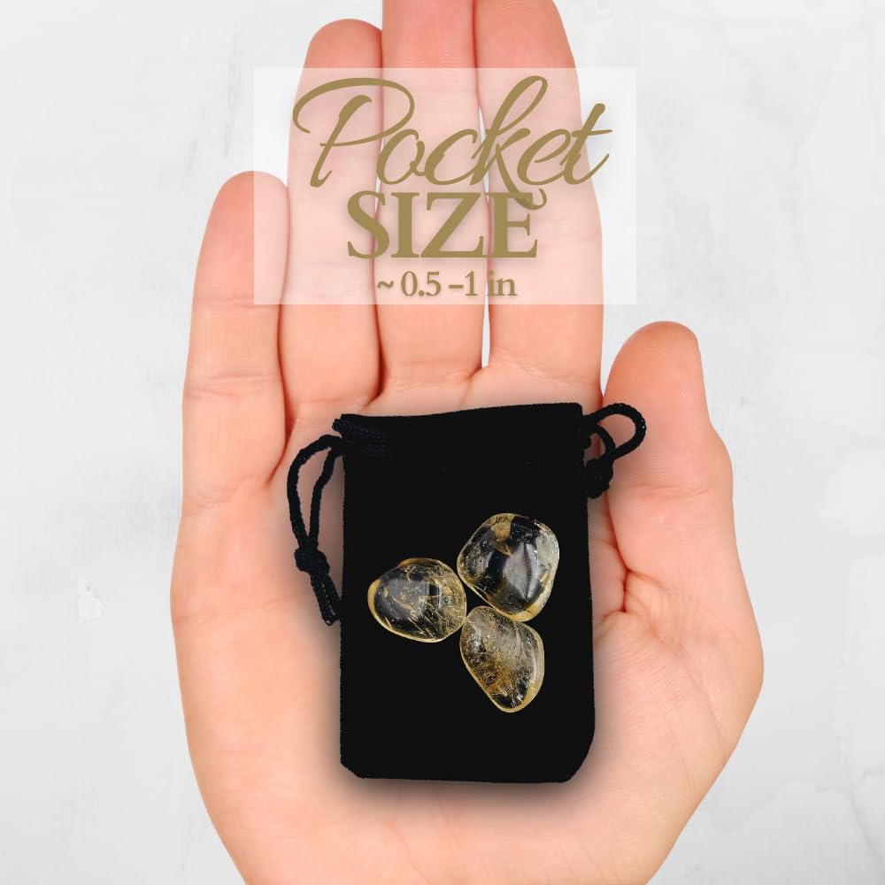 ZATNY Natural Tumbled Citrine Crystal Stones - 3 Pieces 0.5''-1'' Gemstone for Healing, Anxiety, Wealth, Money, Abundance, Success, Prosperity - Chakra - Reiki - Citrine Crystal Stone - Tumbled Stones