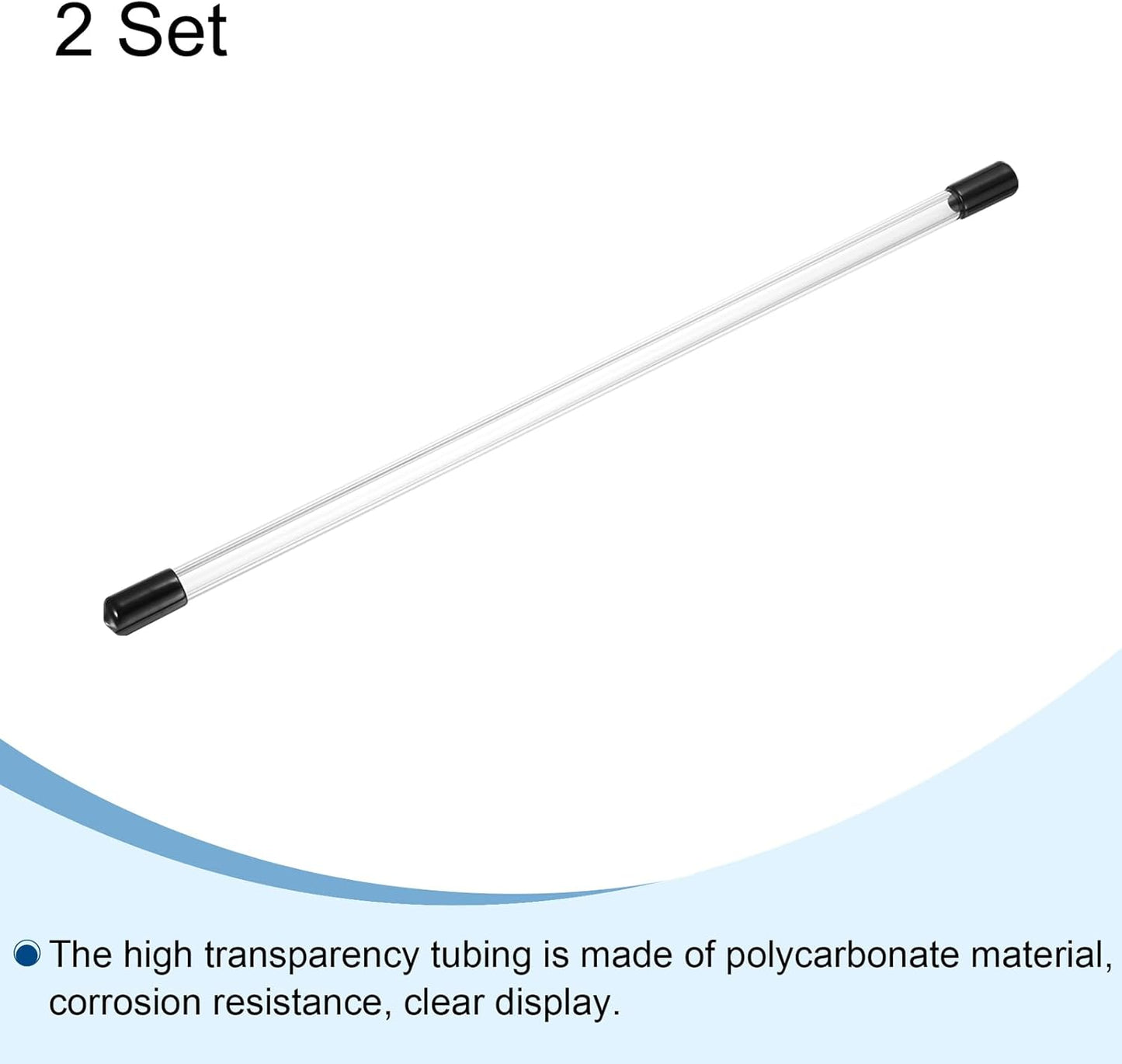 PATIKIL Clear Rigid Tube Round Plastic Tubing with Black Rubber Caps Polycarbonate Water Pipe, 305mm/ 12 Inch Length, 6mmx10mm/0.24"x0.39", 2 Set
