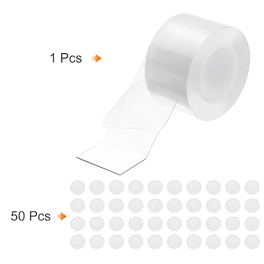 PATIKIL Double Sided Tape Heavy Duty, Transparent Nano Adhesive Mounting Tape for Picture Hanging Walls Decor, 1 Roll 3 Meterx40mmx1mm Strip & 50 Pcs 8mmx1mm Circle