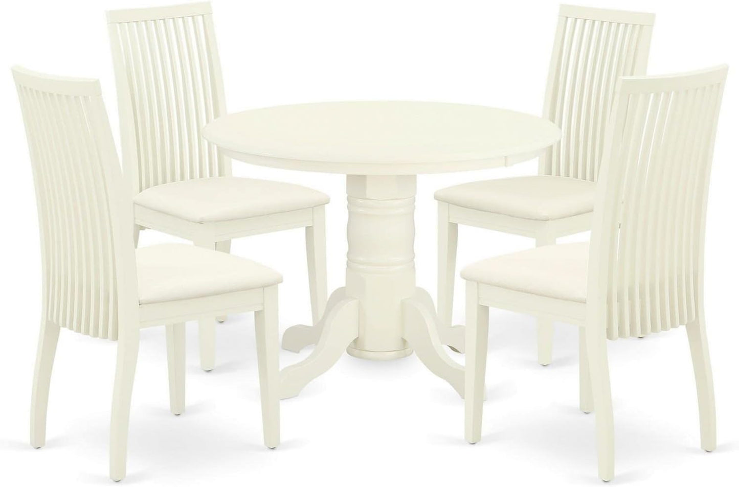 East West Furniture SHIP5-WHI-C 5 Piece Dining Room Furniture Set Includes a Round Kitchen Table with Pedestal and 4 Linen Fabric Upholstered Dining Chairs, 42x42 Inch, Linen White