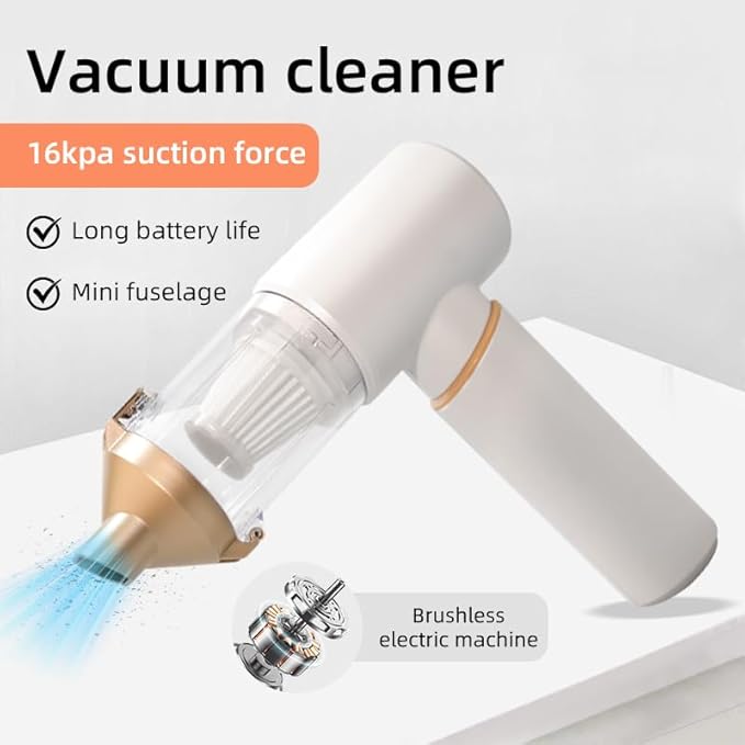 Handheld Vacuum Cleaner Cordless, Desk Vacuum Cleaner Compressed Electric Air Duster 15000Pa Suction, 4-in-1 Portable Vortex Vacuum Dust Buster Air Blower for Computer,Car,Balloon,White