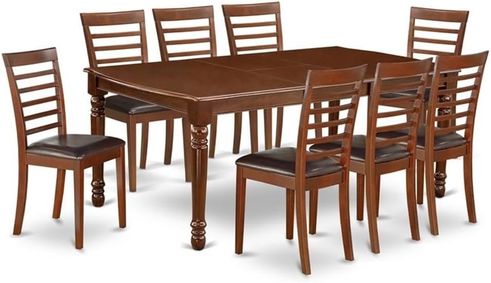 East West Furniture DOML9-MAH-LC 9 Piece Dining Table Set Includes a Rectangle Dining Room Table with Butterfly Leaf and 8 Faux Leather Upholstered Chairs, 42x78 Inch, Mahogany