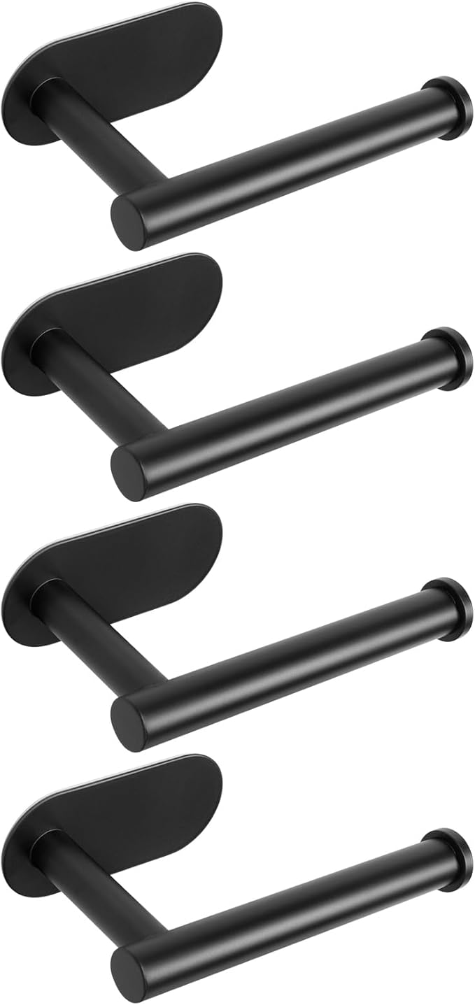 NearMoon Toilet Paper Holder Self Adhesive, Premium Thicken SUS304 Stainless Steel Rustproof Adhesive Toilet Roll Holder no Drilling for Bathroom, Kitchen, Washroom (4 Pack, Matte Black)