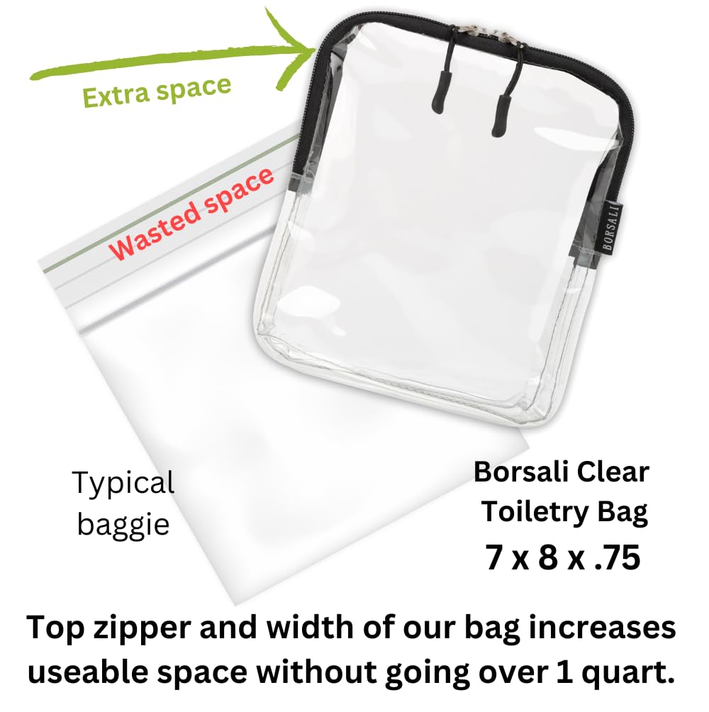BORSALI TSA-Approved Quart-Sized Bag for Carry-On Travel - One (1) Quart Clear Toiletries, Cosmetic and 3-1-1 Liquids Toiletry Bag - Rose