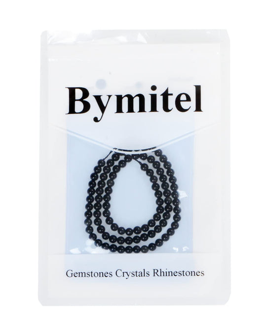 Bymitel 90 pcs Natural Genuine Real Round Loose Stone Beads Gemstone Spacers for Charm DIY Jewelry Making 15.5" per Strand 4mm (Black Obsidian, 4mm)