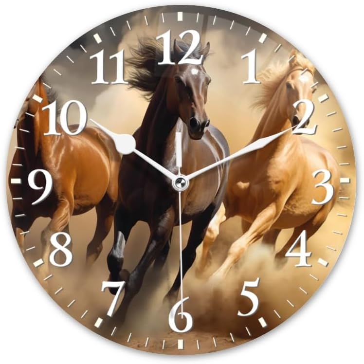 Horses Wall Clock Non-Ticking Silent Clocks Battery Operated Analog Decor Clock for Home-Three Horses Run Through The Desert(10inch)