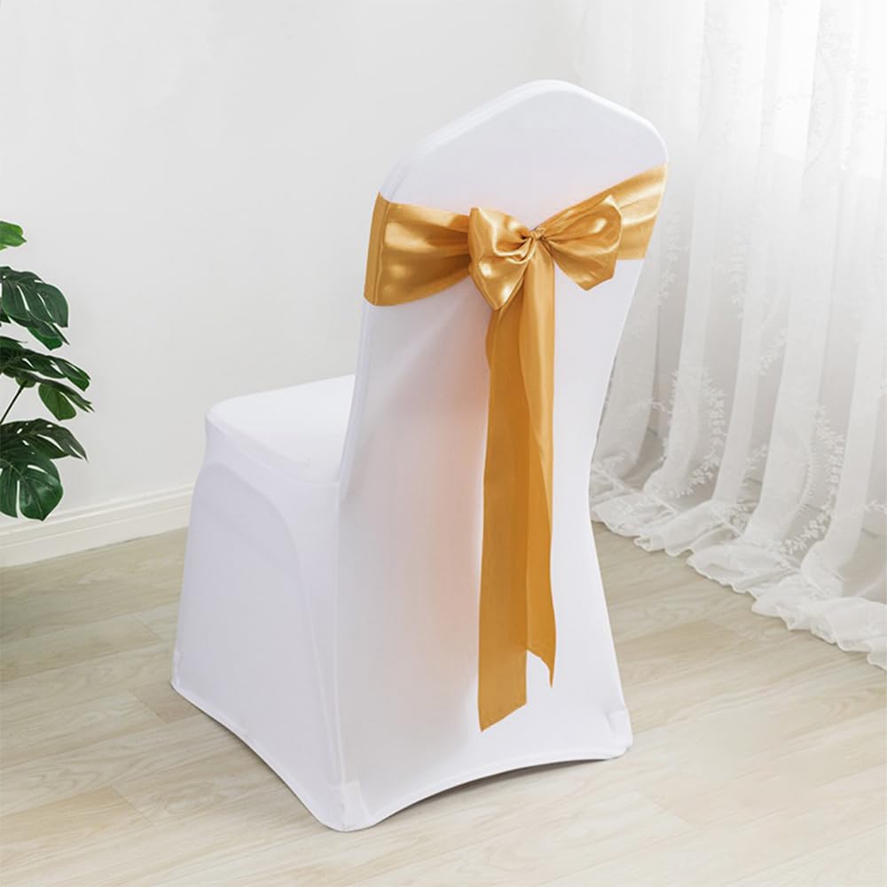 ADVcer 6 inch Gold Satin Ribbon, 24 Yard Long Solid Fabric Ribbon for Christmas Wedding Birthday Party Baby Shower Decoration, Gift Wrapping, Bow Making, Chair Sash, Craft, Indoor or Outdoor Ceremony