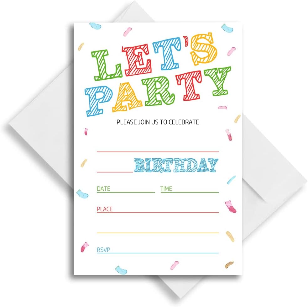 Birthday Invitations with Colorful Design, Birthday Invitations for Boys Teens Kids Girls, Birthday Invitations, birthday party invitations. (Let's Party(081))