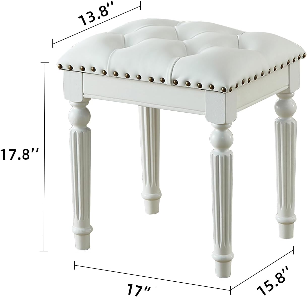 Vanity Bench Stool with Microfiber Leather Cushion, Vanity Chair Ottoman Dressing Stool with Solid Wood Legs for Bedroom, Makeup Room, Dressing Room (White)