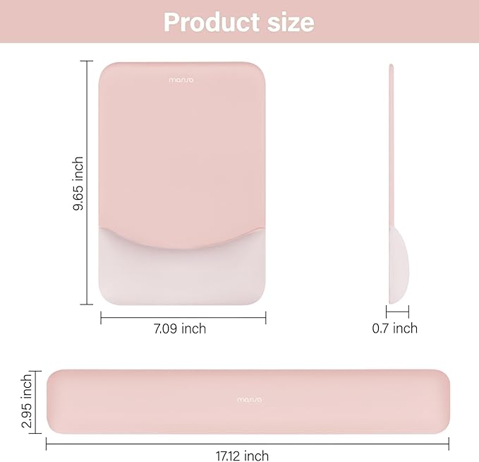 MOSISO Wrist Rest Support for Mouse Pad&Keyboard Set, Rectangular Ergonomic Mousepad Non-Slip Base Home/Office Pain Relief&Easy Typing Pad with Neoprene Cloth&Raised Silicone Lining, Baby Pink