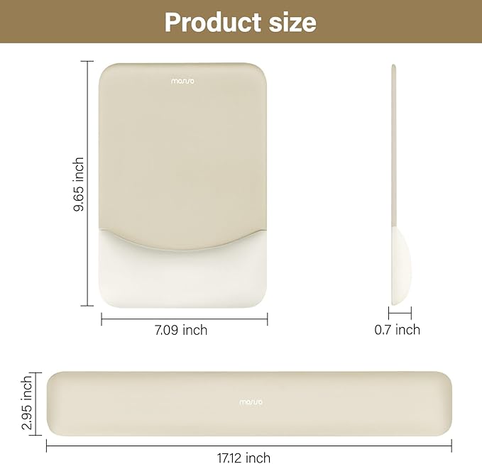 MOSISO Wrist Rest Support for Mouse Pad&Keyboard Set, Rectangular Ergonomic Mousepad Non-Slip Base Home/Office Pain Relief&Easy Typing Pad with Neoprene Cloth&Raised Silicone Lining, Khaki