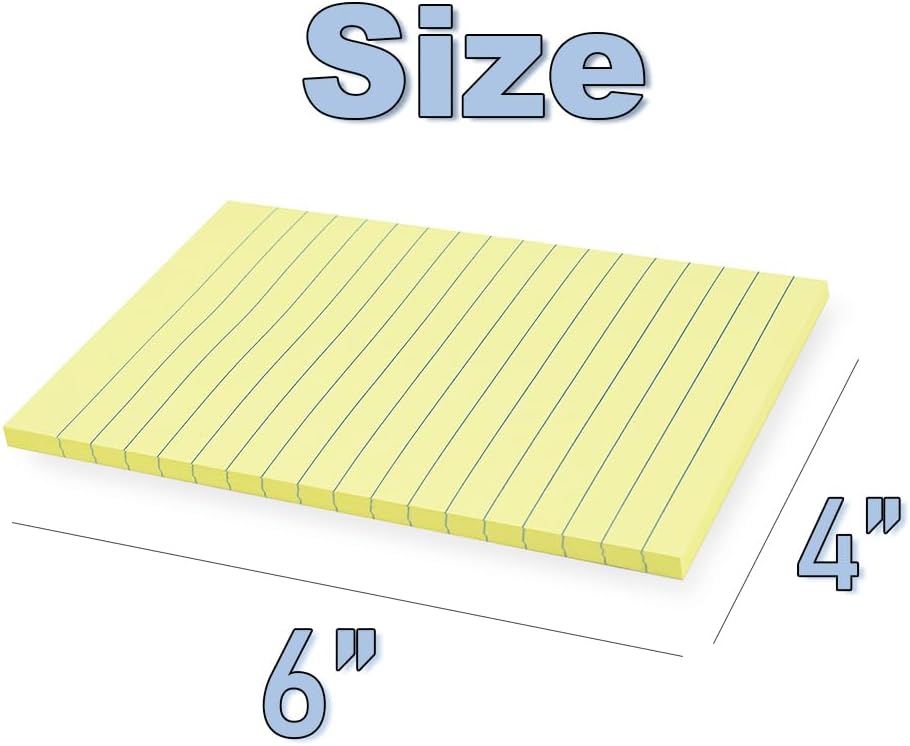 (12 Pads) Sticky Notes 4X6 in Yellow Stickies Super Sticking Power Memo Pads Strong Adhesive