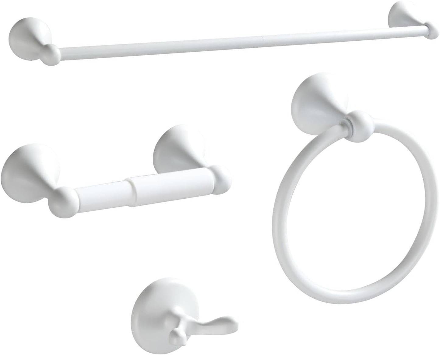 BGL Bathroom Accessories Set, White Paint Expandable Towel Bar 4-Piece Bathroom Accessory Set Wall Mounted Towel Ring Robe Hook Toilet Paper Holder Towel Holder