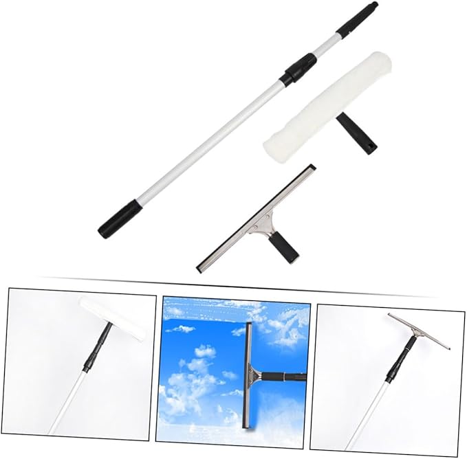 VALICLUD Professional Telescopic Handle Window Squeegee with Water Applicator for Glass Cleaning Extendable Stainless Steel Rod Ergonomic Grip Rubber Blade for Windows Mirrors Tiles