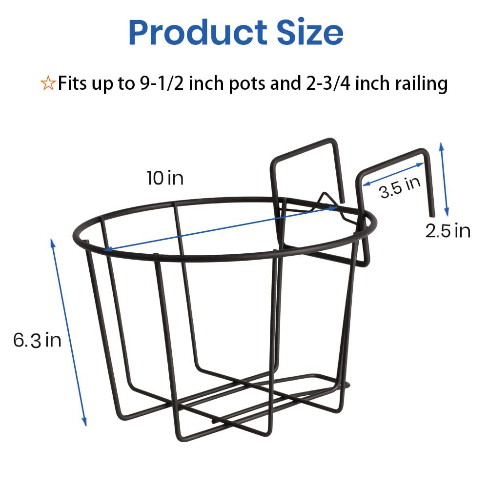 TreeLen 3Pack 10inch Railing Planter Outdoor Balcony Hanging Baskets for Plants Fence Planters Metal Potted Stand Indoor Porch Railing Planters Flower Pot Holder