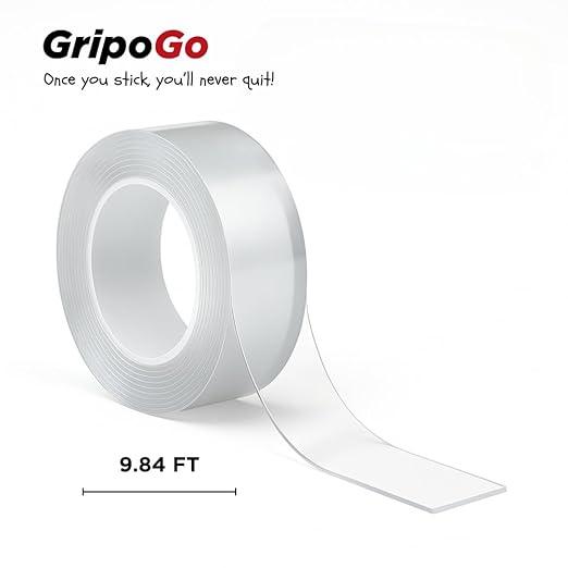 Nano Double-Sided Tape - Heavy-Duty Clear Mounting Tape, Removable & Reusable Gel Adhesive - Washable, Multipurpose Wall Tape for Poster Hanging, Rug Grip, DIY, Home & Office Use