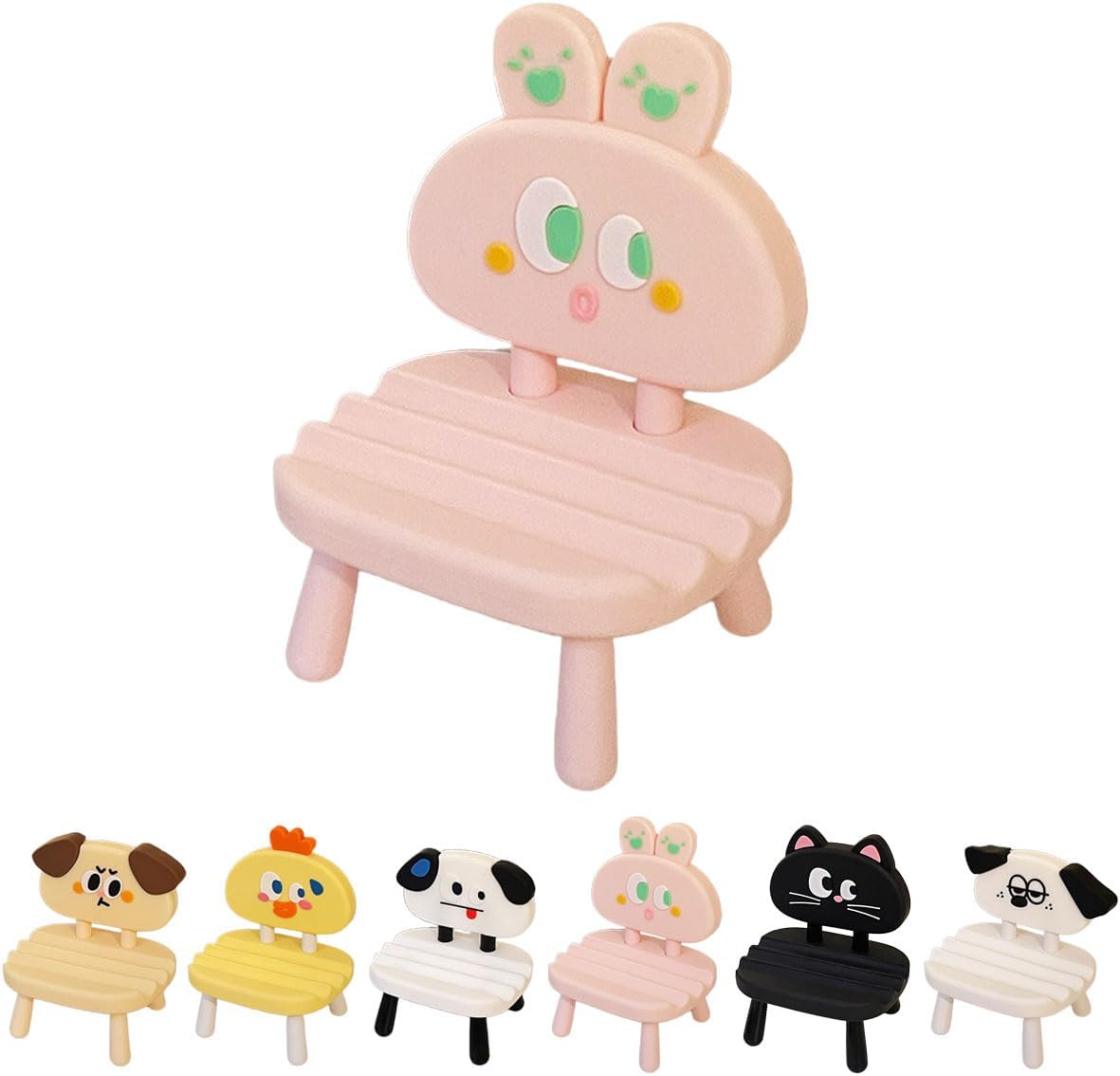 Super Cute Funny Face Animal Chair Cell Phone Stand, Adjustable Mobile Phone Support‌ Holder‌ Cellphone Mount‌ for Desk, Compatible with Phone 17 16 15 14 13, Smartphone, Pad, Tablet-Pink Rabbit