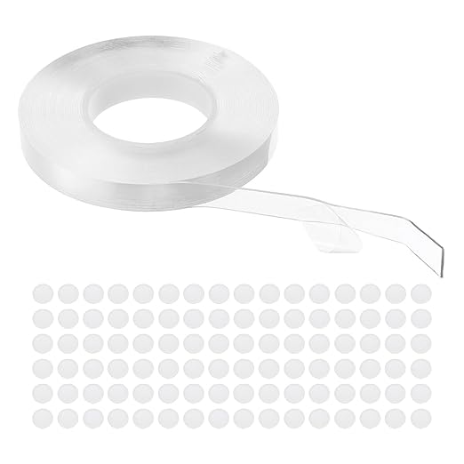PATIKIL Double Sided Tape Heavy Duty, Transparent Nano Adhesive Mounting Tape for Picture Hanging Walls Decor, 1 Roll 5mx10mmx1mm Strip & 200 Pcs 8mmx1mm Circle
