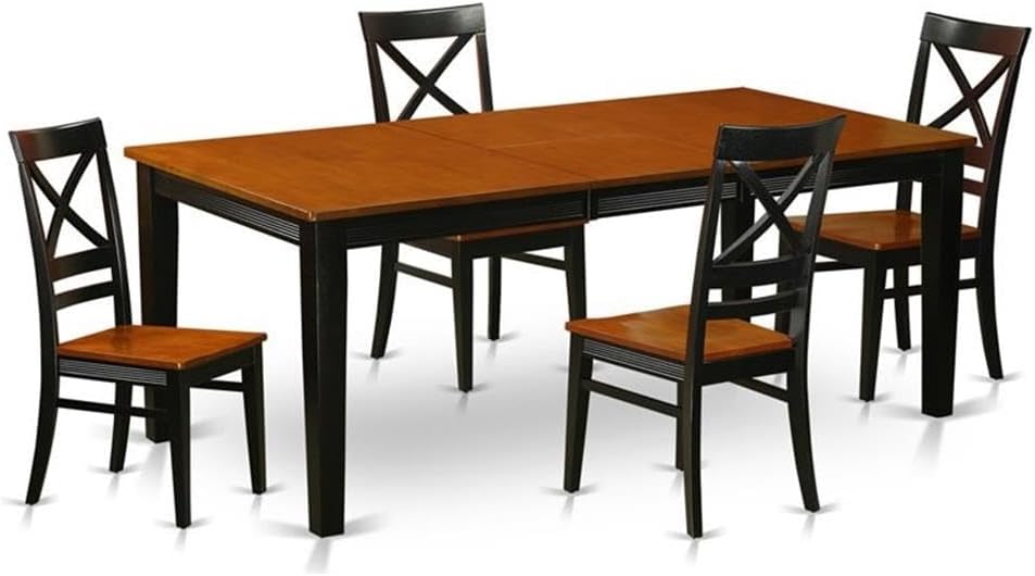 East West Furniture QUIN5-BLK-W 5 Piece Kitchen Table Set for 4 Includes a Rectangle Dining Table with Butterfly Leaf and 4 Dining Room Chairs, 40x78 Inch, Black & Cherry