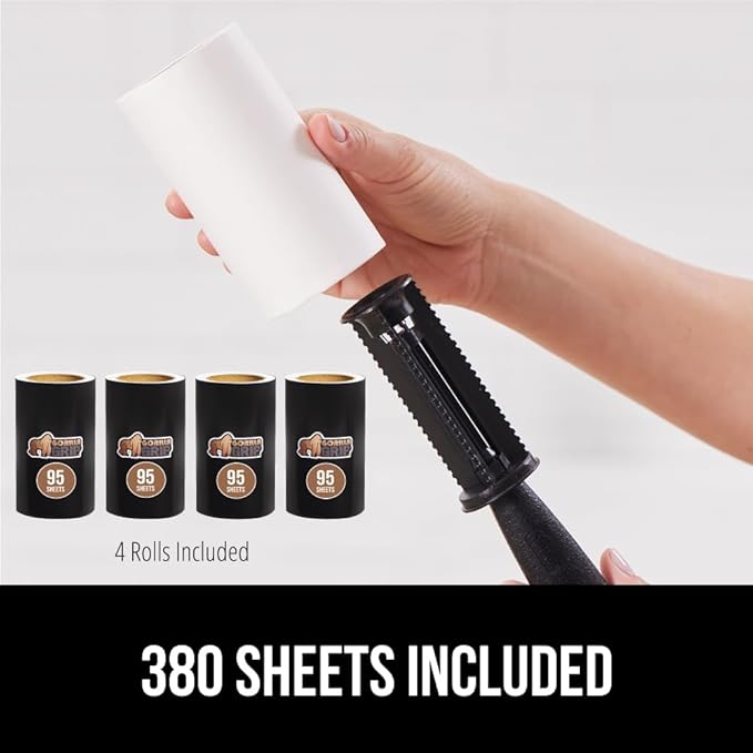 GORILLA GRIP Extra Grippy Lint Rollers, 380 Large Easy Tear Sheets, 2 Comfort Handles + 4 Refillable Rolls Included, Pet Hair Remover Brush, Clothes Furniture, Dog, Cat Animal Friendly Reusable Roller