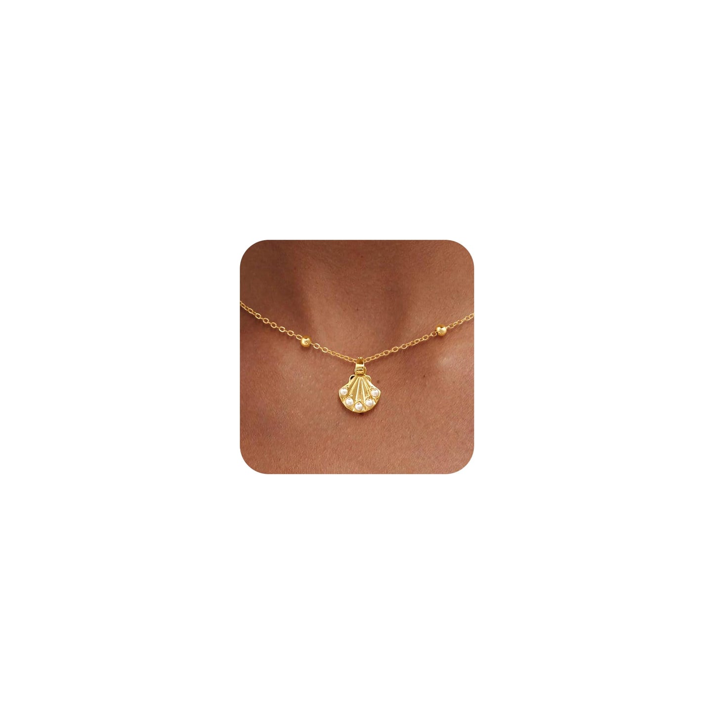 Picuzzy 14K Gold Plated Seashell Pendant Necklace for Women Trendy, Sea Shell Beach Necklace Ocean Coastal Tropical Nautical Vacation Summer Jewelry Pearl Accessories for Women