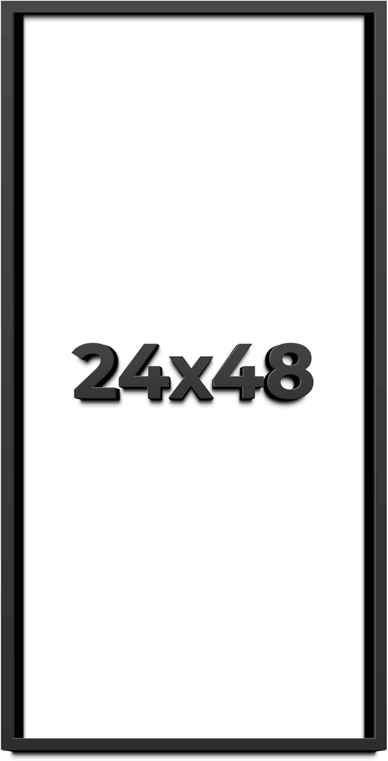 24x48 Shadow Box Black Solid Wood Display Frame with White Acid-Free Backing UV Acrylic & Hanging Hardware - with 3/4" Usable Depth