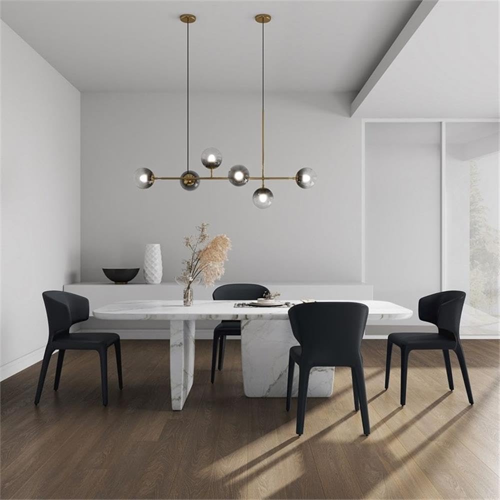Manhattan Comfort Conrad Mid Century Modern Dining Chairs Woven Tweed Upholstered Kitchen Furniture with Contoured Back, Foam Padding & Metal Legs, Set of 2, Black