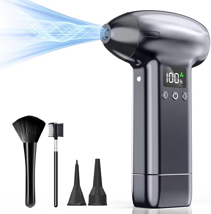 Upgraded Compressed Air Duster-300000RPM Ultra-Powerful Brushless Motor Electric Air Duster 30W Fast Charging &4 Light Modes,Rechargeable 3-Gear Adjustable Cordless Blower for PC,Keyboard,Car,Outdoor