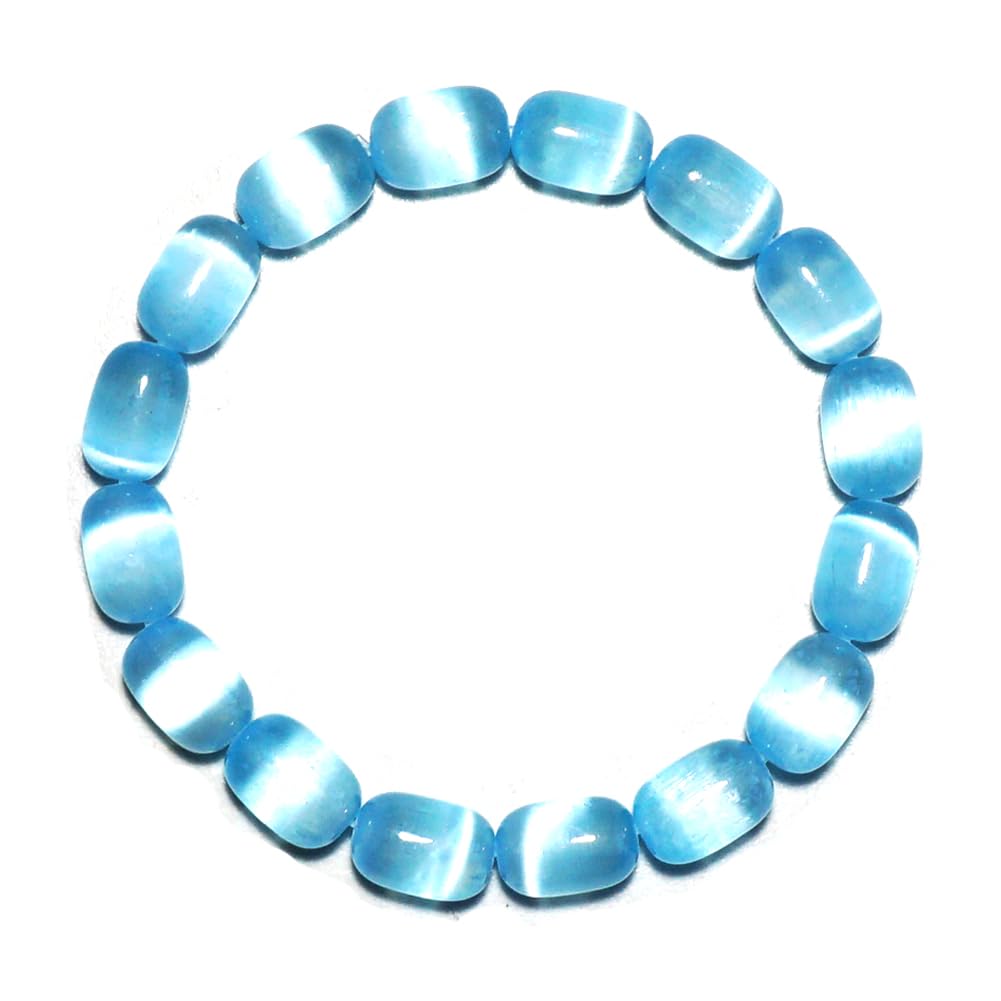 TaHLga Natural Selenite Crystal Bracelet for Women Men | 8x12mm Blue Plated Cylinder Beads | Authentic Stone with Leather Pouch, Gift Box & Repair Kit | Fits 7.5 inch Wrist