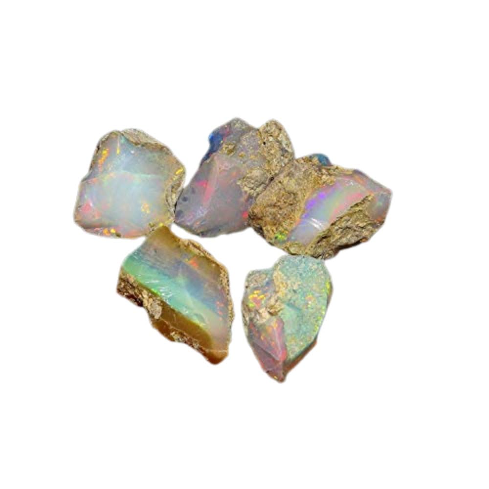 Natural 25 Cts AA Raw Ethiopian Opal Rough Gemstones Lot Multi Fire Welo Opal Stones for Tumbling & Jewelry Making Supplies Healing Crystals Gems Rocks Loose Gemstones