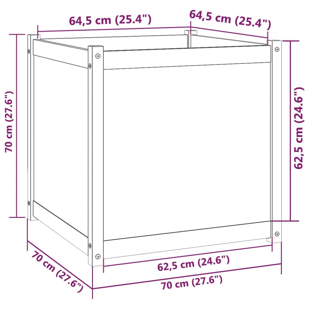 KHNLGFR Rustic Solid Pine Garden Planter 27.6 Inch Large Square Pine Planter for Plants Natural for Outdoor Balcony Solid Pinewood Garden Box for Herbs
