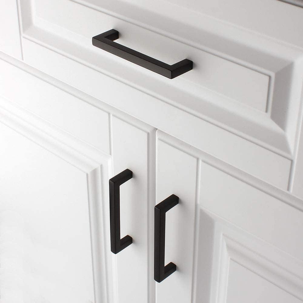 KOOFIZO Solid Square Bar Cabinet Handle - Black Furniture Pull, 3.8 Inch/96mm Screwhole Distance, 10-Pack for Kitchen Cupboard Door, Bedroom Dresser Drawer, Bathroom Wardrobe Hardware