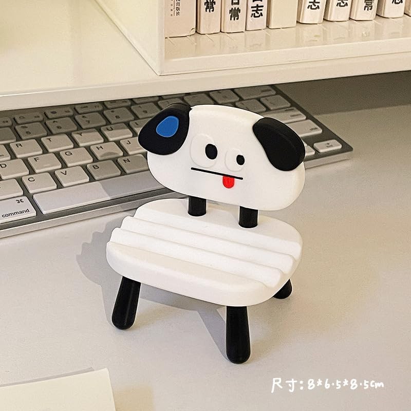 Super Cute Funny Face Animal Chair Cell Phone Stand, Adjustable Mobile Phone Support‌ Holder‌ Cellphone Mount‌ for Desk, Compatible with Phone 17 16 15 14 13, Smartphone, Pad, Tablet-White Dog