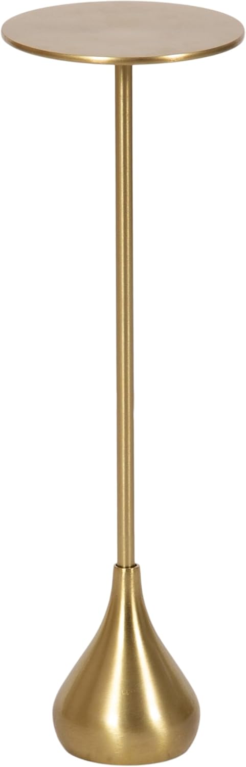 Kate and Laurel Hersi Decorative Modern Pedestal Drink Table; 7 x 7 x 20; Gold; Cast Aluminum Mini Table with Teardrop Base for Use as Small Plant Stand or Living Room Martini Table