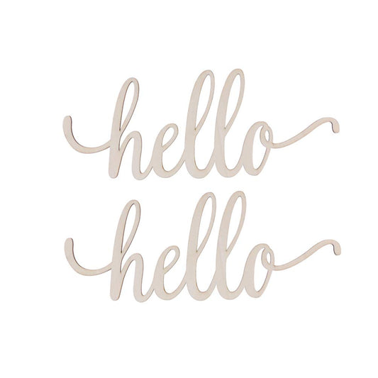 STOBOK 2pcs Wooden Hello Letter Signs, Hello Sign Cutout Unfinished Wooden Unfinished Hanging Ornaments Rustic Wall Art Decoration Decorative s for Home Restaurant Wedding