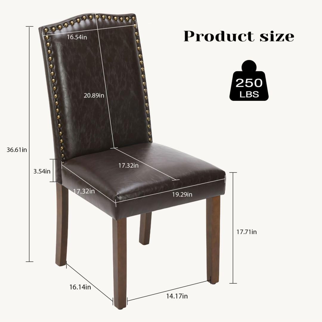 Kitchen Chairs Set of 4 Modern Upholstered Fabric Seat with Nailhead Trim and Ergonomic Lumbar Support for Living Room and Rustic Farmhouse Dining Area, Dark Brown
