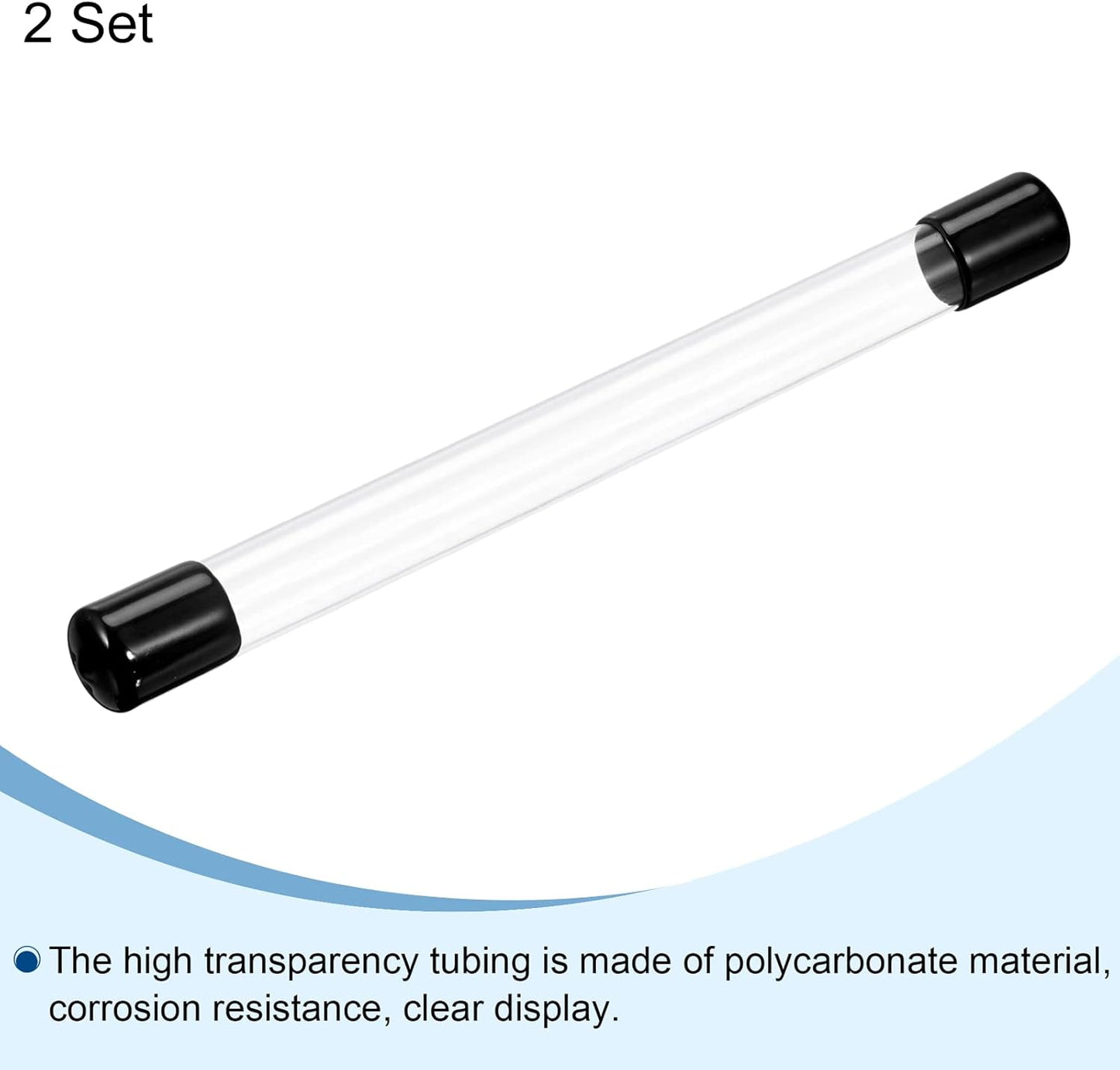 PATIKIL Clear Rigid Tube Round Plastic Tubing with Black Rubber Caps Polycarbonate Water Pipe, 305mm/ 12 Inch Length, 15mmx16mm/0.6"x0.63", 2 Set