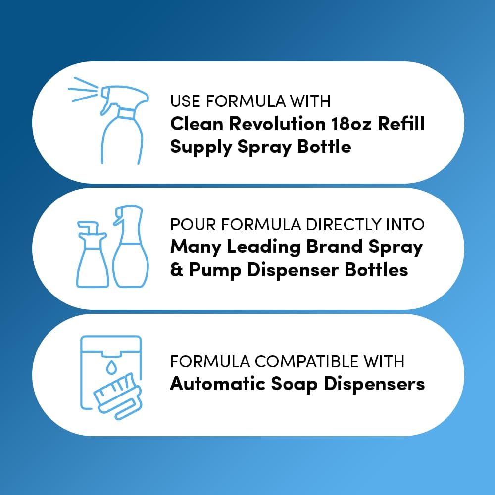 Clean Revolution Dish Spray, Powerful Formula Cuts Through Grease, Compatible with Dawn Powerwash Sprayers and Foamers, Fragrance Free, 18 Fl Oz - Made in USA