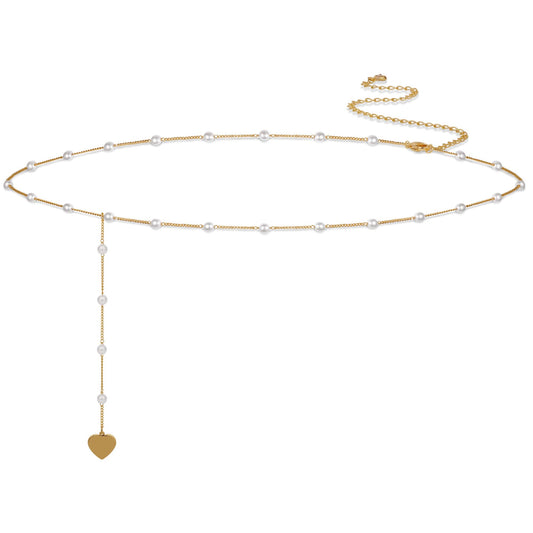 Rotnso 14K Gold Plated Body Chains Dainty Boho Layered Beach Waist Pearl Bead Chain Adjustable Bikini Belly Chain Jewelry Accessories for Women Sexy