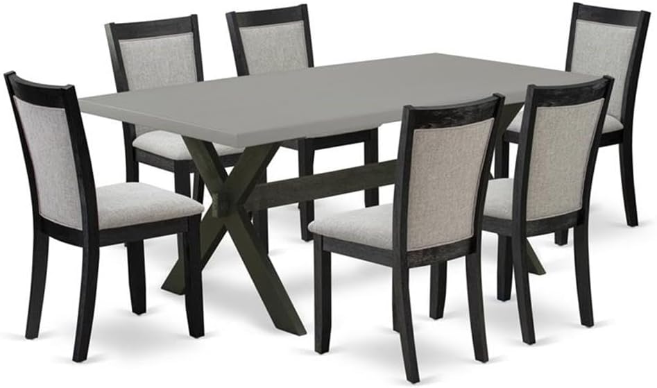 East West Furniture X697MZ606-7 7 Piece Kitchen Table & Chairs Set Consist of a Rectangle Dining Room Table with X-Legs and 6 Shitake Linen Fabric Parson Chairs, 40x72 Inch, Multi-Color