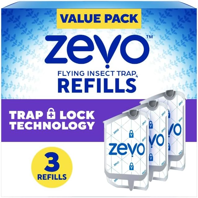 Zevo 3-Pack Refill Cartridges for Indoor Fly Trap | Compatible with Zevo Plug-in Devices | Captures Flies, Gnats & Moths