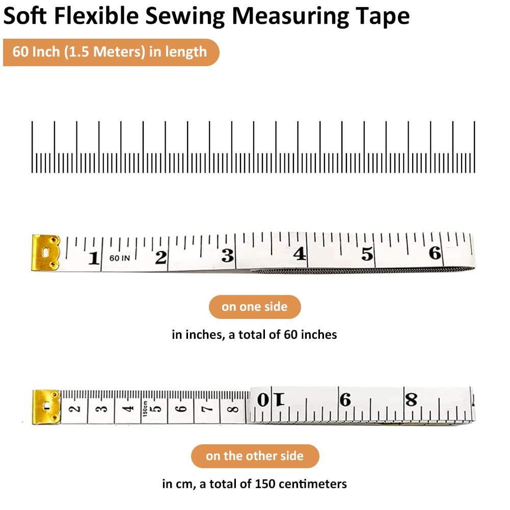 3-Pack Tape Measure Body Double Scale Soft Measuring Tape 60inch (150cm), Flexible Sewing Cloth Craft Fabric Ruler for Body Measurements & Weight Loss, Accurate & Easy to Read Large Clearly Numbers