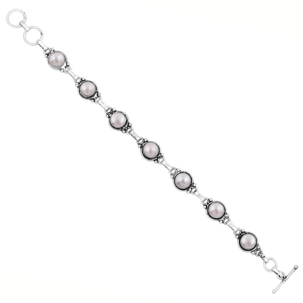 Natural Pearl 925 Silver Plated June Birthstone Adjustable Bracelet for Women - White Gemstone Handmade Vintage Style Bohemian Jewelry Bracelet - Mother's Day Gifts for Mom