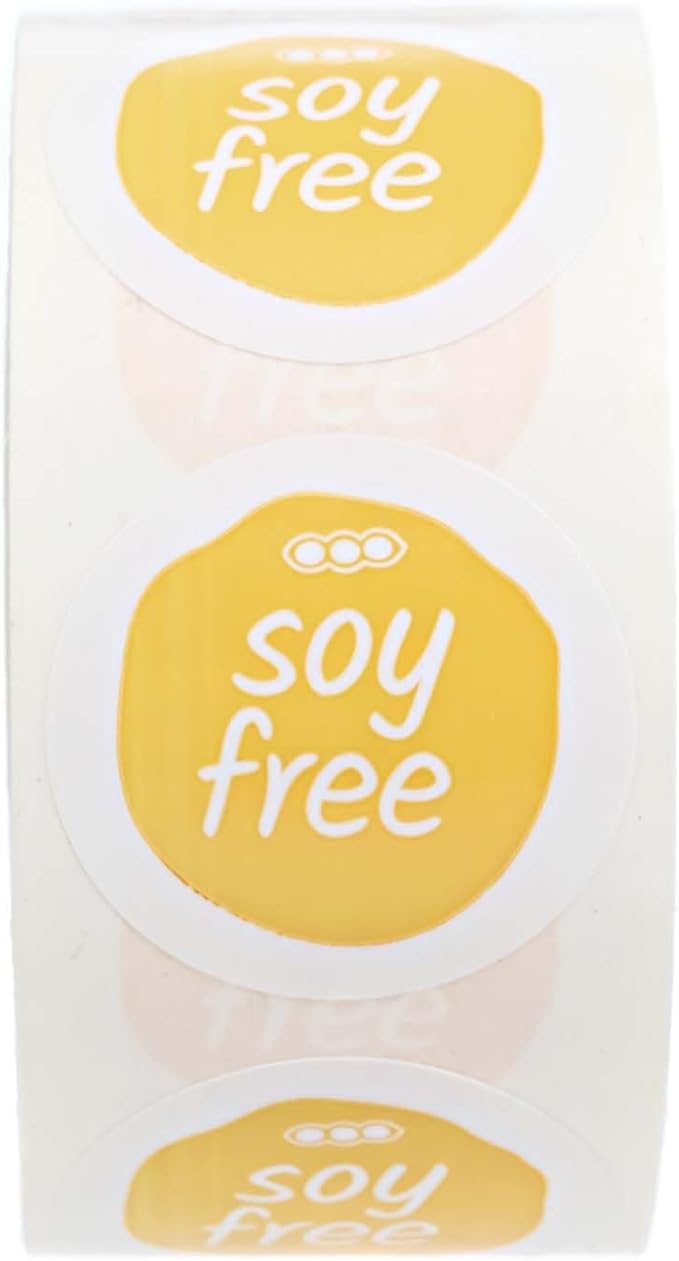 Yellow Soy Free Stickers / 500 Small 1" White Gloss Circle Labels/Chic Matte Gold No Soy Food Safety Seals with Modern Aesthetic/Made in The USA